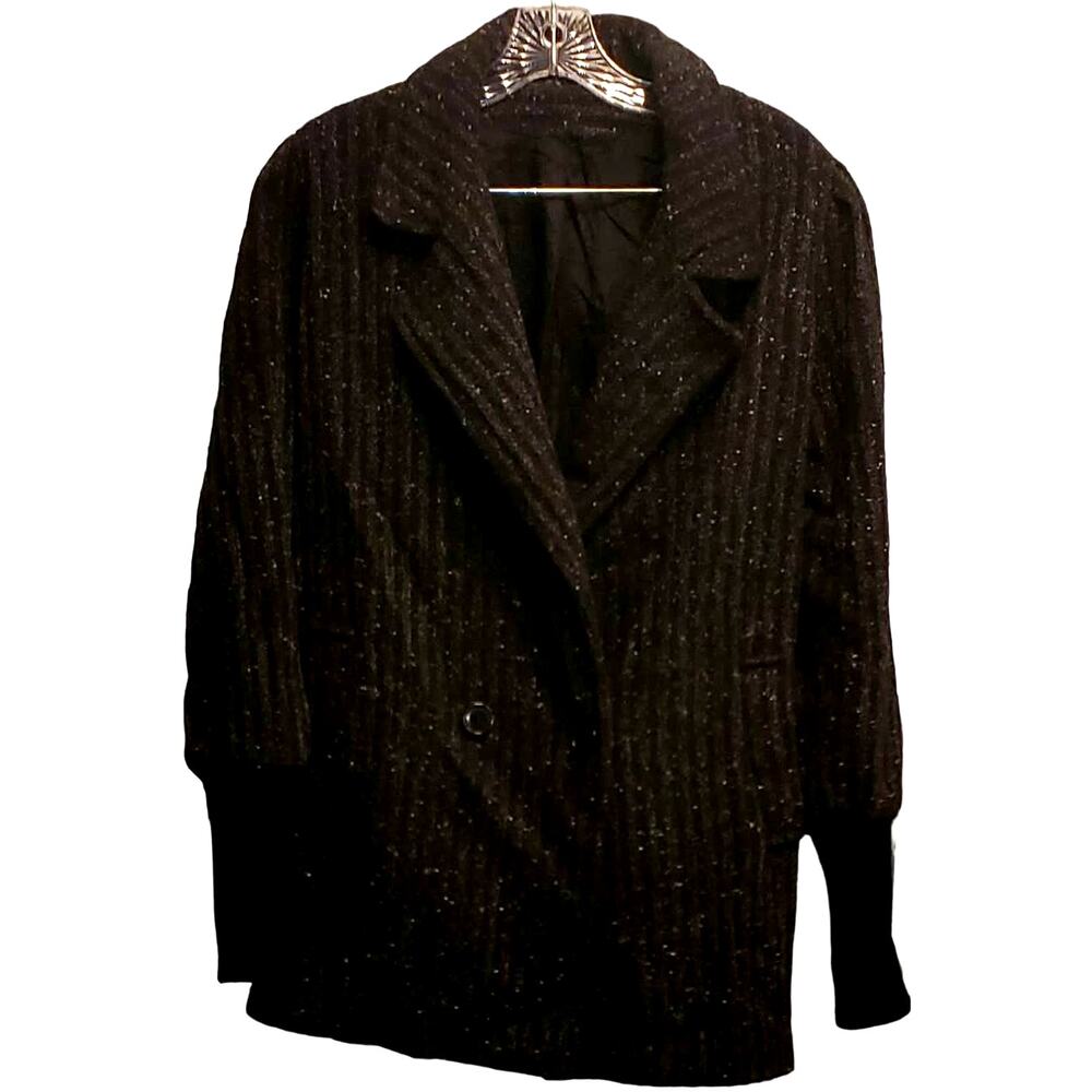 Saril Women's Black with Pink and White Speckles Ribbed Wool Blend Jacket sz 8